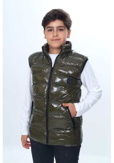 Toontoy Erkek Çocuk Parlak Görünümlü Göğsü Armalı Yelek Haki