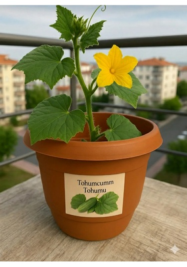 25 Adet Parmak Saksılık Salatalık Tohumu + Saksı + Toprak