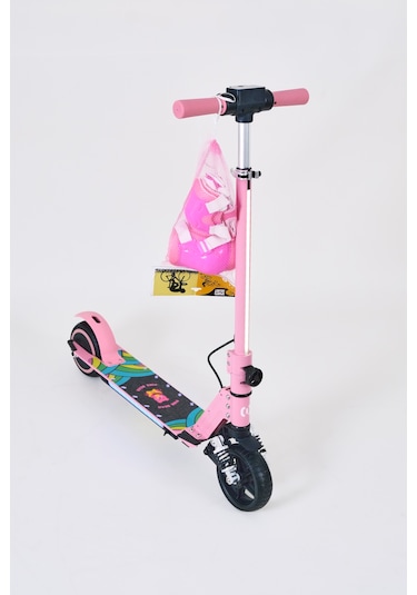 Elektrikli Çocuk Scooter 130w 3 Kademe Hız Ayarlanabilir Gidon Uzun Menzil Koruma Seti Hediye Pembe