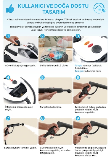 Livenzi WJ-578 1800 W Buharlı Temizlik Makinesi