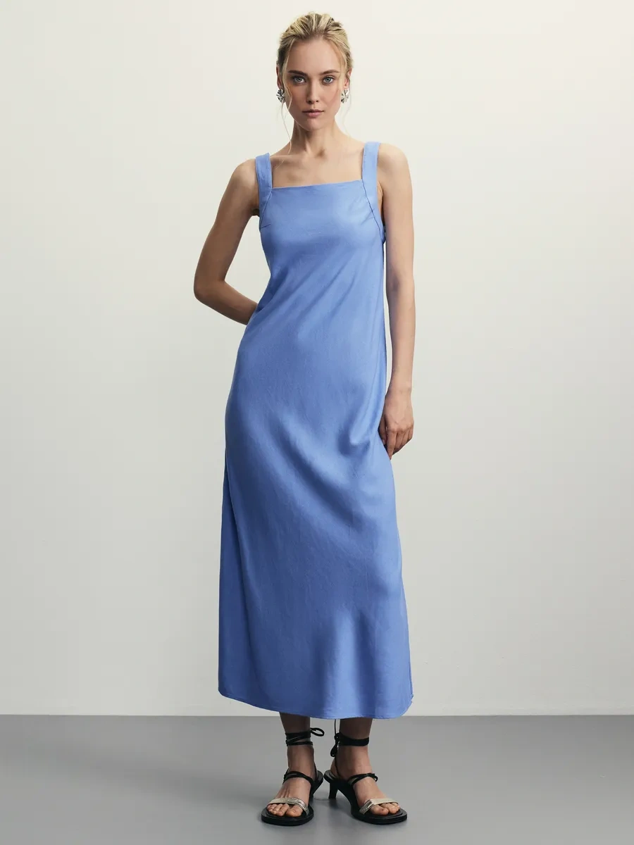 Zarına Keten İşlemeli Uzun Yazlık Elbise 371187940 Açık Mavi