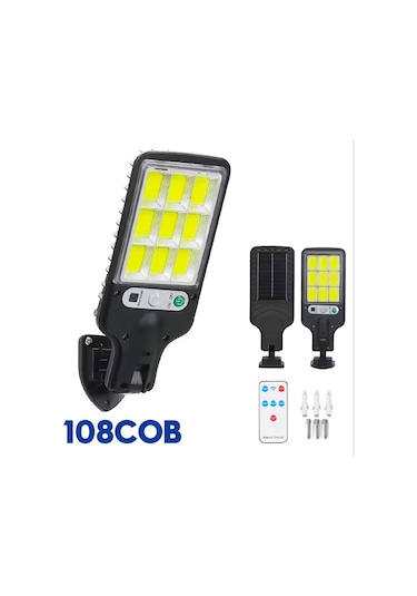 108 Cob Led Kumandalı Güneş Enerjili Hareket Sensörlü Bahçe Garaj Sokak Aydınlatma Lambası Sokak Lambası Çok Renkli