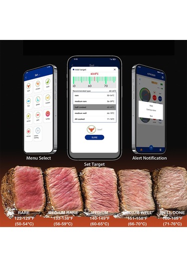 Teltree Bluetooth Et Termometresi, 150m Menzil, Akıllı Uygulama Kontrolü, Alarm Ve Zamanlama Fonksiyonu, 304 Çelik Prob, Şarjlı Depolama Tabanı İle Dış Mekan Izgara Termometresi
