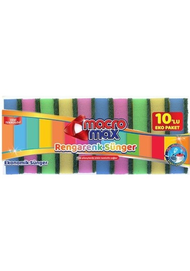 Macromax Rengarenk Eko Düz Bulaşık Süngeri 10 Adet Çok Renkli