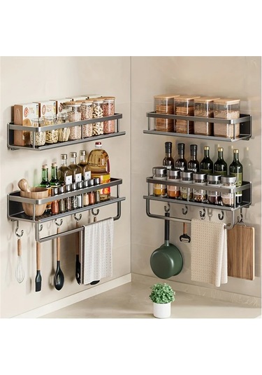 Duvar Rafı Mutfak Banyo Çok Fonksiyonlu Depolama Raf Mutfak Gri