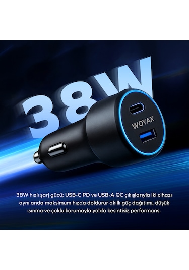 Woyax Araç Şarj Aleti Çakmaklık Type-c + Usb Girişli 38w 2 İn 1 Car Charger
