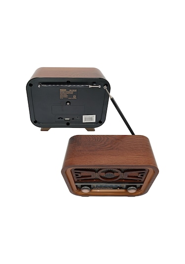 Radyo Retro Ceviz Bluetooth Hoparlör Tf Kart Şarjlı Led N1b2