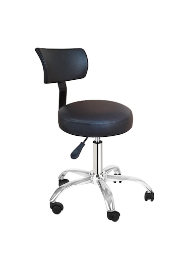 Ofis Kasiyer Taburesi Metal Ayak Tekerlekli Sırt Dayama Eczane Laboratuvar Büro Çalışma Koltuğu