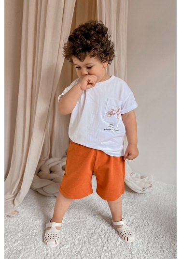 Babywom Unisex Oversize Yazlık Şortlu Basic Takım- Kiremit