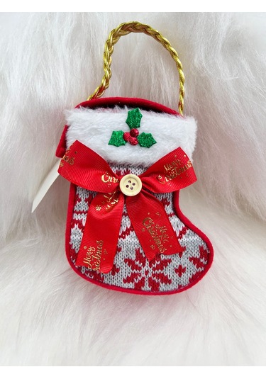 Yılbaşı Ağaç Süsü Süslü Süpriz Kutusu Çorap Modeli 15x10 Cm