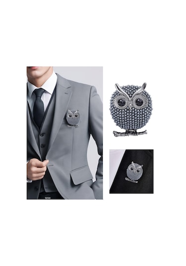 Magideal Suntek Kuşlar Broş Pin Moda Alaşım Inci Baykuş Doğum Mavi