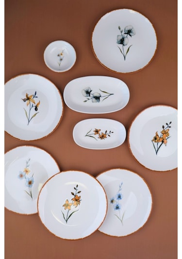 Tabak Evi Porselen Azelya Kahvaltı Ve İkram Takımı 6 Kişilik 14 Parça Çok Renkli