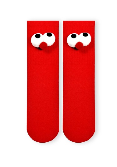 Pörtlek Gözlü Eğlenceli Komik Çorap Kırmızı