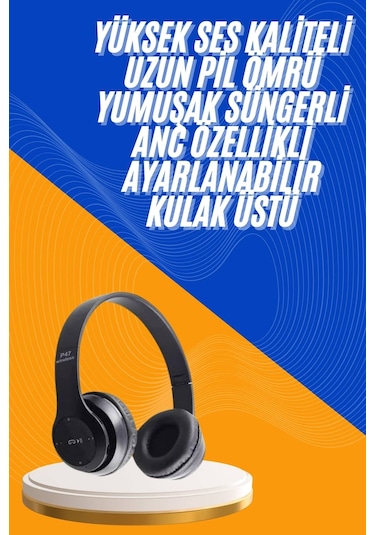 Wireless 5.0 Bluetooth Kablosuz Kulaklık Anc Özellikli Kulak Üstü Ayarlanabilir