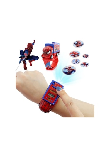 Kumik Spiderman Arabalı Ve Projeksiyonlu Saat 6 Farklı Karakteri Duvara Yansıtır
