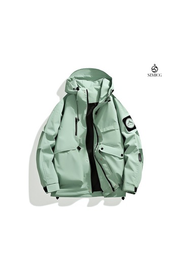 Erkek Amerikan Tarzı Renk Bloklu Kapüşonlu Ceket Açık Yeşil