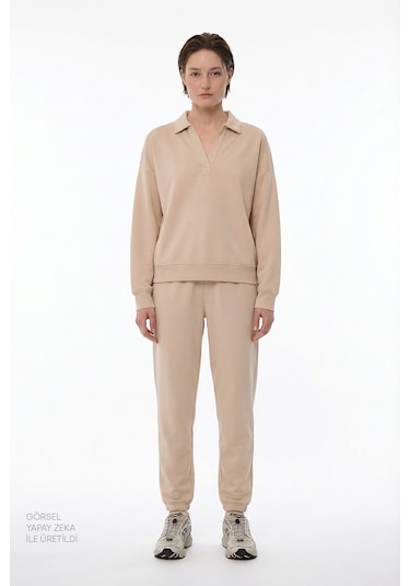 Penti Pastel Bej Polo Yaka Modal Sweatshirt