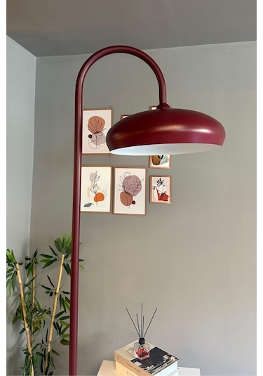 Vişne Çürüğü Lambader Modern Dekoratif Metal Oturma Odası Çalışma Odası Zemin Lambası Bordo