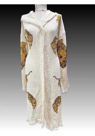 Kadın Müslin Bornoz %100 Pamuk Turuncu