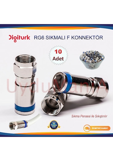 Rg6 Digitürk Sıkmalı F Konnektör - 10 Adet