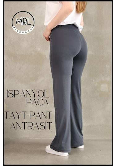 Kadın Yüksek Bel Toparlayıcı Tayt Pantolon Ispanyol Paça Likralı Esnek Dalgıç Kumaş Antrasit 1040 Antrasit
