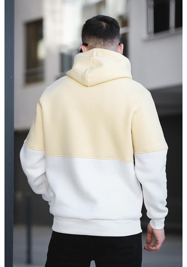 Oksit Kewin Üç İplik Şardonlu Baskılı Çift Renk Parçalı Kapüşonlu Erkek Sweatshirt 001