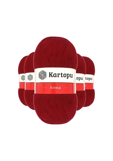 5 Adet Kristal Çift Katlı El Örgü Lif İpi Koyu Kırmızı K125