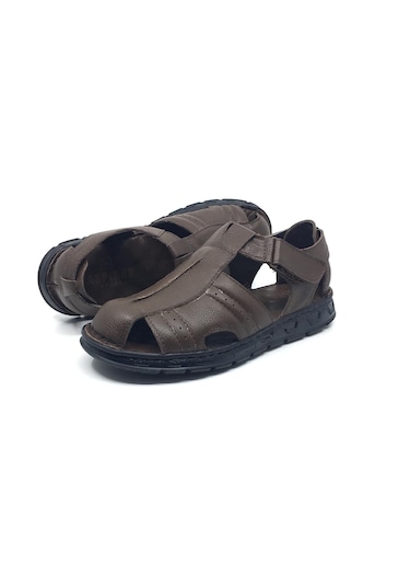 Taşpınar %100 Hakiki Deri Ortopedik Erkek Yazlık Rahat Terlik Sandalet 40-45 Kahverengi