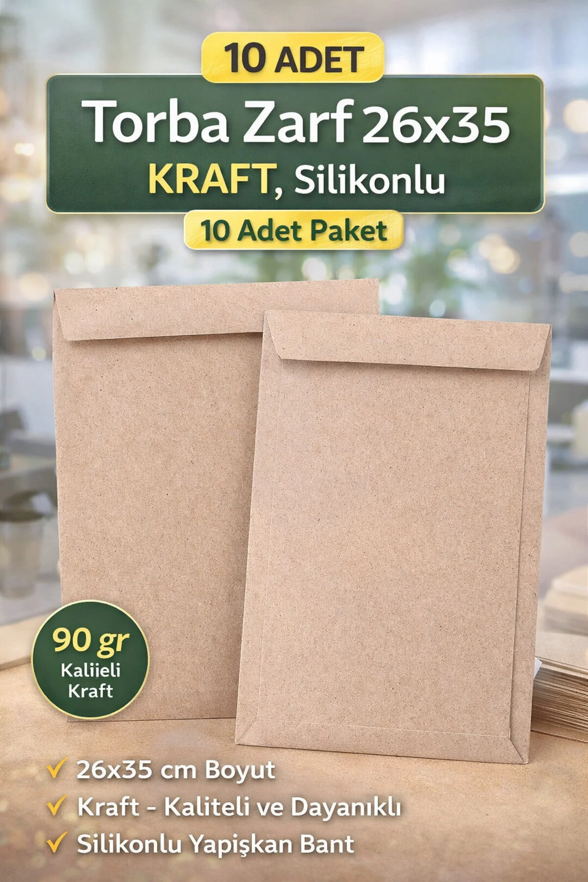 Torba Zarf 26x35 Cm Kraft Silikonlu Yapışkanlı 10 Adet