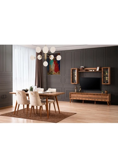 Pera Yemek Odası Takımı Yemek Masası + 4 Adet Sandalye Kahverengi