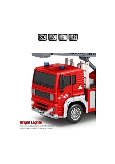 Kumandalı Oyuncak 1:20 Ölçek Pilli Işıklı Sesli Merdivenli İtfaiye Aracı