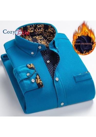 Cosy Up Fitilli Kadife Sıcak Erkek Polar Gömlek Kış İçin Sıcak Gömlek Mavi