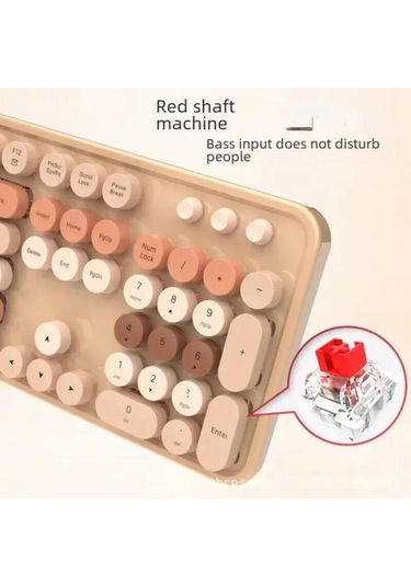 Renkli Daktilo Tarzı Vintage Mekanik Klavye Mouse Pc Laptop Uyumlu Kablosuz