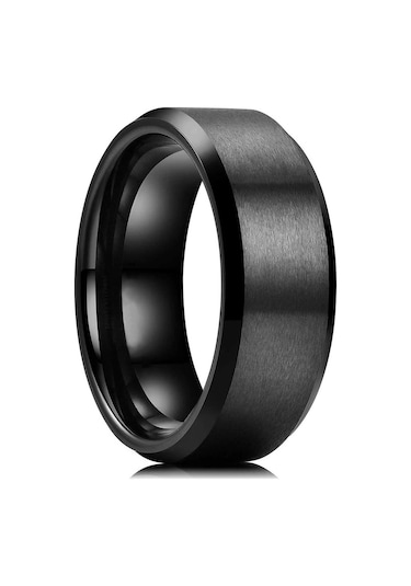 8 Mm Köşeli Düz Model Unisex Kadın Erkek Çelik Alyans Yüzük Cl31 Siyah