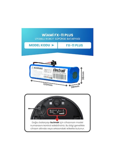 Wiami Fx-11 Plus Robot Süpürge Batarya 14.4V 5200 Mah Li-İon Pil