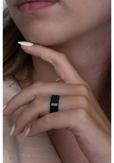 8 Mm Köşeli Düz Model Unisex Kadın Erkek Çelik Alyans Yüzük Cl31 Siyah