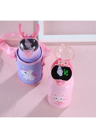 316 Kalite Paslanmaz Çelik Çocuklar İçin Bpa İçermeyen Soğuk Tutan Termal Yalıtımlı Led Işıklı Akıllı Termos Bardak 500 Ml Kapasiteli Pembe