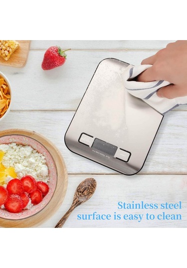 Tenfowee Lm-011 Yüksek Hassasiyetli Paslanmaz Çelik Mutfak Terazisi - 5kg Kapasiteli, Lcd Ekranlı, Aaa Pil İle Piller Hariç Gümüş