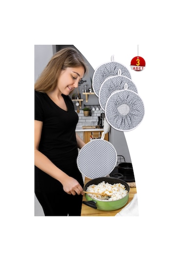 3 Adet Şık Ve Pratik Demlematik: Pilav Demleme Örtüsü , Tencere Kapağı Bonesigri Puantiye