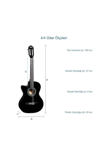 Midex Cg-396bk Solak Klasik Gitar Siyah Renk Full Set Sap Ayarlı 4/4 Yetişkin Boy