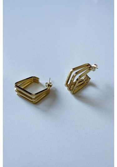 Gold Kaplama Piramit Model Çelik Küpe Gold