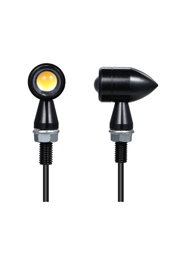 Honmex Klasik Kafe Racer Motosikletleri İçin Led Metal Mini Flaşör, Mermi Tipi, Aluminyum Alaşımlı, Siyah