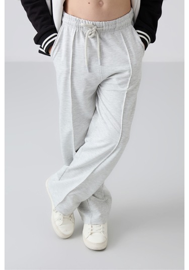 Tommy Life Kar Melanj Cepli Ön Dikiş Detaylı Geniş Paça Kız Çocuk Eşofman Altı -75144 Kar Melanj