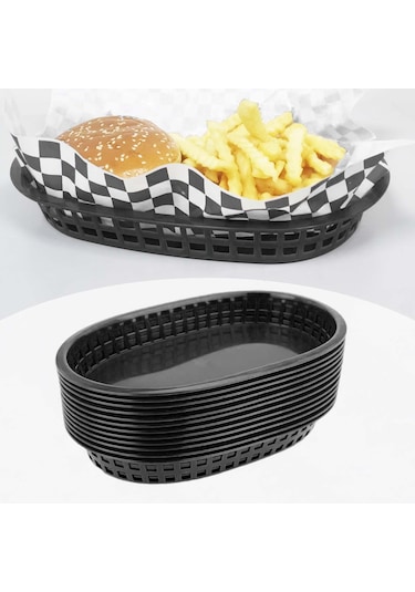 Suntek Restoran Oval Fast Food Sepeti Siyah 12 Adet