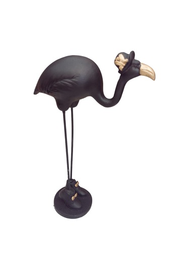 Polyester Siyah Flamingo Biblo Obje 24cm