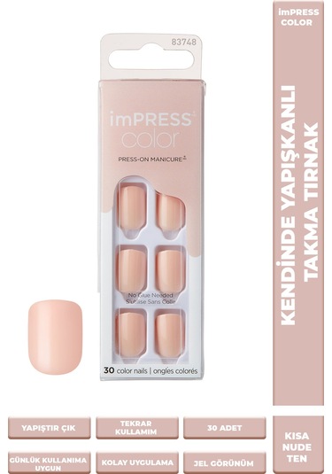 İmpress Color Kendinden Yapışkanlı Takma Tırnak Kısa Nude Ten
