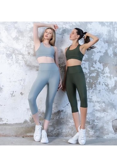 Toparlayıcı Spor Kapri Tayt Haki Yeşili