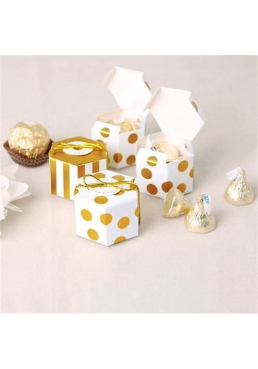 10pc Mini Altın Rengi Altıgen Düğün Çikolata Kutusu Şeker Kutusu Pişirme Paketi Düğün Parti Dekoru A