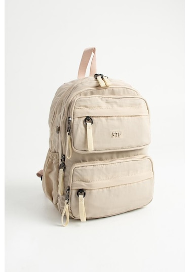 Kadın Sırt Çantası Ultra Hafif Poliamid Kumaş Su Geçirmez Çok Cepli Günlük Sırt Çantası 35 25 Cm Krem