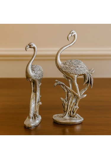 Gold Ve Gümüş Renk Flamingo Biblo Seti 2 Li 45x18